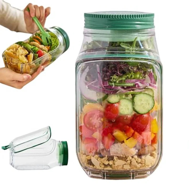 Auslaufsicherer Salad-to-Go Behälter | 2-in-1 Meal Prep Bowl mit Oats-Container | Mehrschichtig, Wiederverwendbar & Perfekt für Büro, Uni und unterwegs“