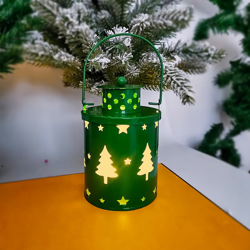 Sfeervolle LED Kerstlantaarn Groen met Kerstbomen & Sterren – 23 cm”